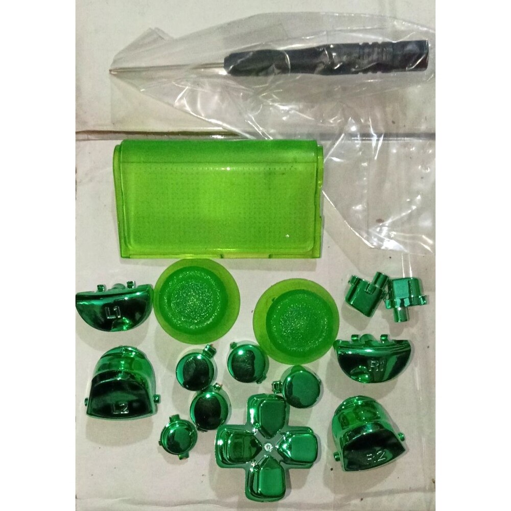 DIY Chrome / Clear Green Full Button Mod Kit Tool Set PS4 DualShock 4 Controller